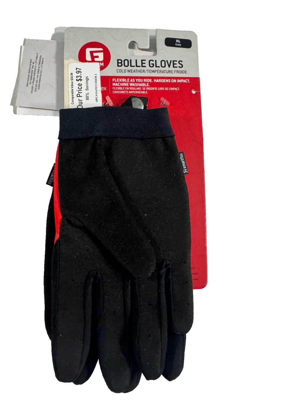 Gordini Bolle Men's Smartflex Cold Weather Ski Snow Gloves Black Red Size XL NWT